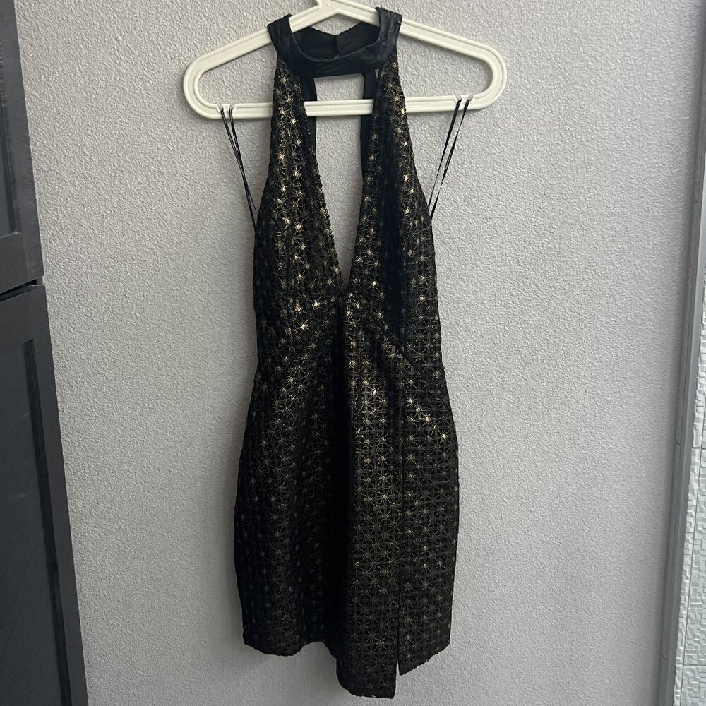 NWT blessed are the meek Black and Gold Mini Dress Size 1